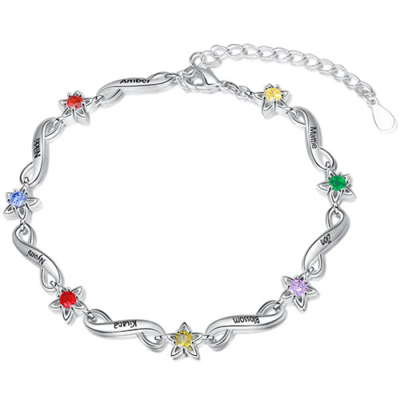 Silver Plated Engraved Infinity and Birthstone Star Bracelet sold by Limoges Jewelry