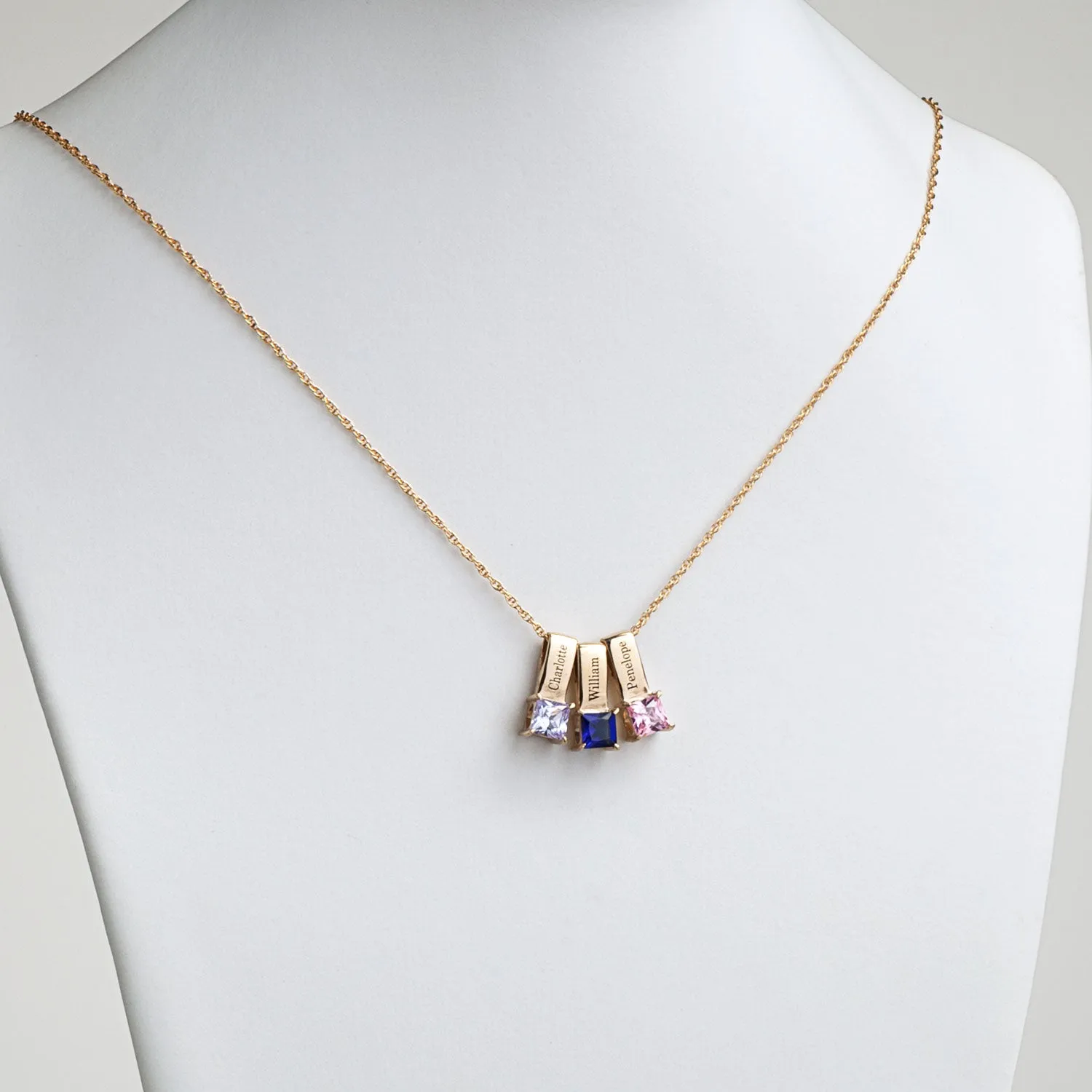 14K Gold over Sterling Personalized Name and Birthstone 3 Piece Pendant Set sold by Limoges Jewelry