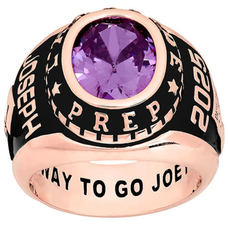 Men's Rose Gold CELEBRIUM Traditional Oval Stone Class Ring sold by Limoges Jewelry