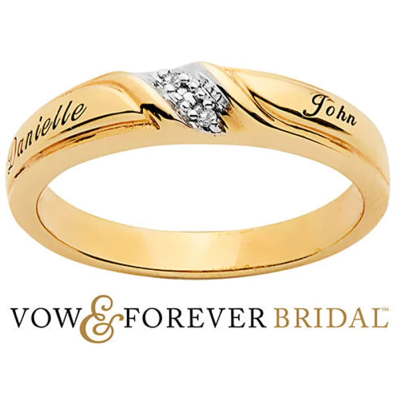 14K Gold over Sterling Ladies White Topaz Engraved Wedding Band sold by Limoges Jewelry