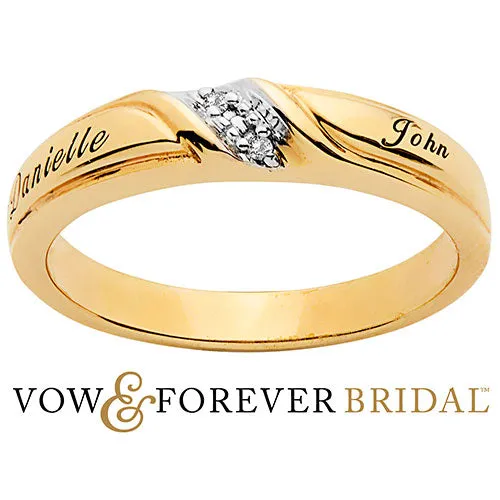 14K Gold over Sterling Ladies White Topaz Engraved Wedding Band sold by Limoges Jewelry