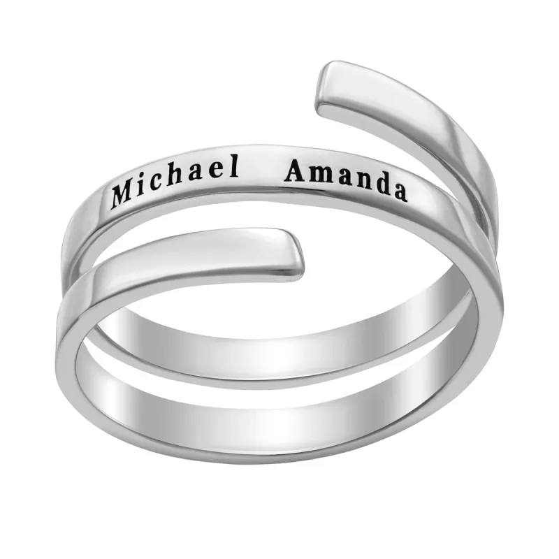 Sterling Silver Engraved Double Name Bypass Ring sold by Limoges Jewelry