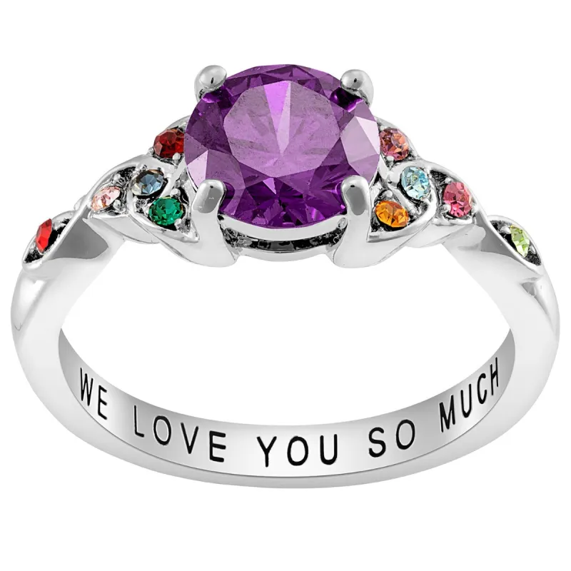 Silver Plated Birthstone Ring with Trinity Knot sold by Limoges Jewelry