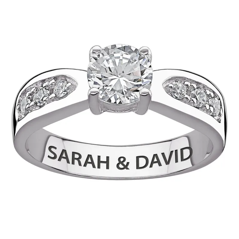 Sterling Silver Brilliant White Topaz Engraved Wedding Ring sold by Limoges Jewelry