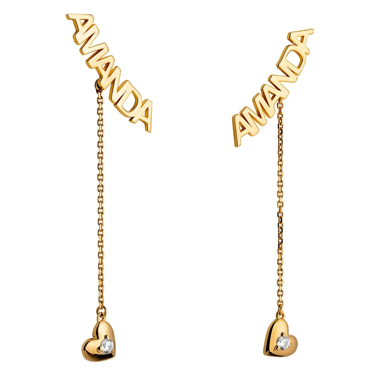 14K Gold over Sterling Name with Birthstone Heart Dangle Crawler Earrings sold by Limoges Jewelry product image thumbnail 3