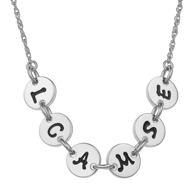 Sterling Silver Initial Discs Station Necklace - 6 Discs sold by Limoges Jewelry