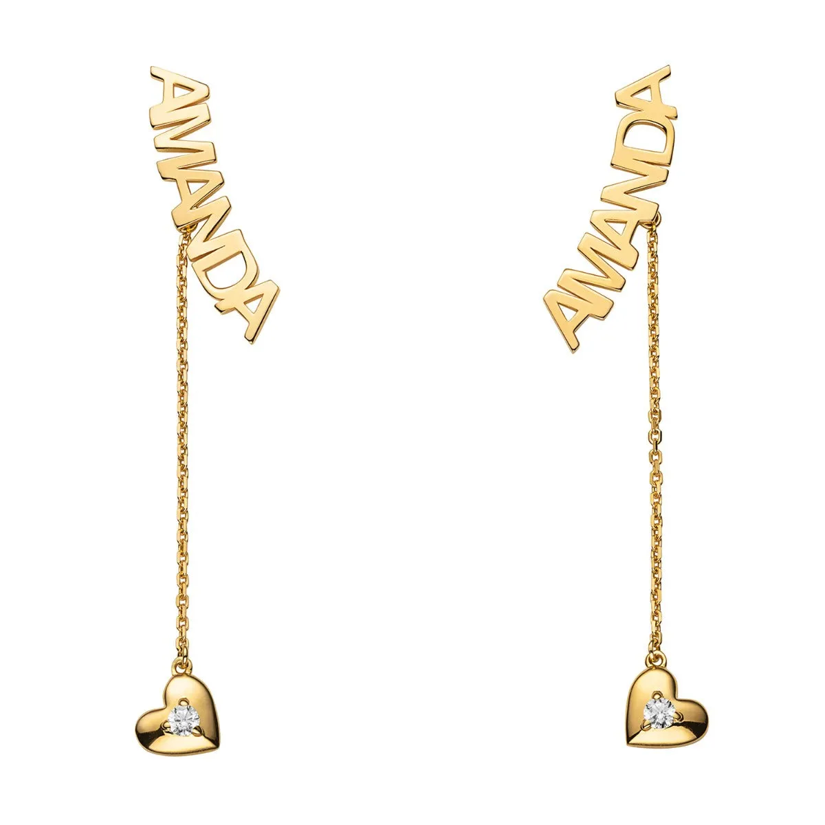 14K Gold over Sterling Name with Birthstone Heart Dangle Crawler Earrings sold by Limoges Jewelry