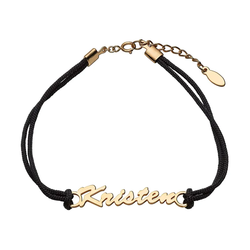 14K Gold over Sterling Personalized Name with Black Cord Bracelet sold by Limoges Jewelry