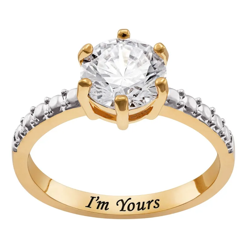 Minimal 14K Gold Plated Round Cut Solitaire Engagement Ring sold by Limoges Jewelry