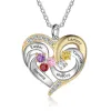 Sterling Silver Two-tone Engraved Birthstone Heart with CZ Necklace sold by Limoges Jewelry
