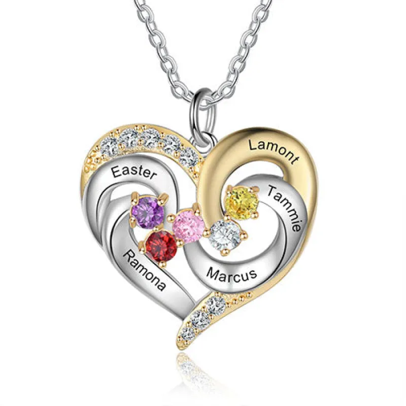 Sterling Silver Two-tone Engraved Birthstone Heart with CZ Necklace sold by Limoges Jewelry