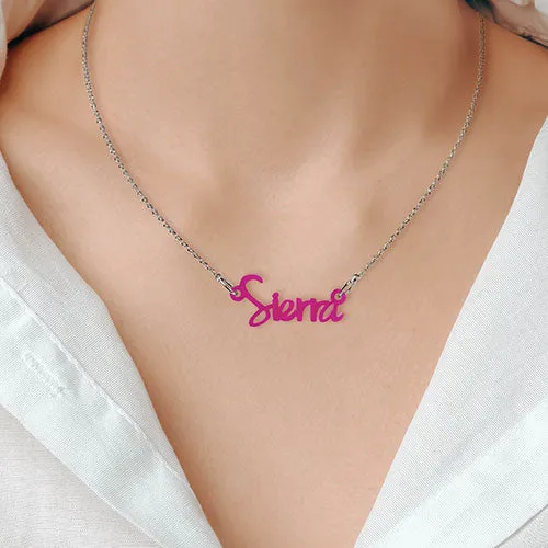 Modern Script Acrylic Name Necklace - Stainless ChainPlaque Necklace sold by Limoges Jewelry product image thumbnail 3