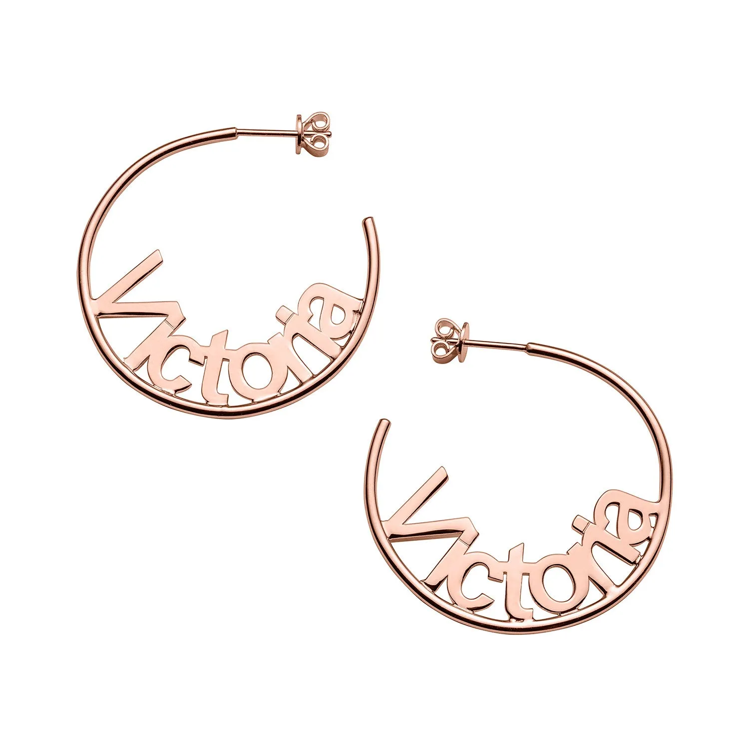 Personalized 14K Rose Gold over Sterling Nameplate Medium Post Hoop Earrings sold by Limoges Jewelry