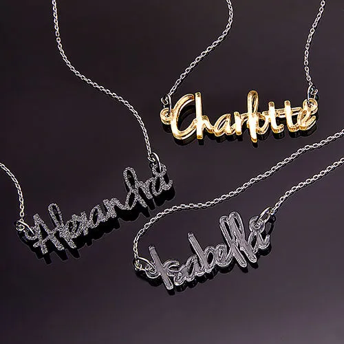 Modern Script Acrylic Name Necklace - Stainless ChainPlaque Necklace sold by Limoges Jewelry product image thumbnail 5