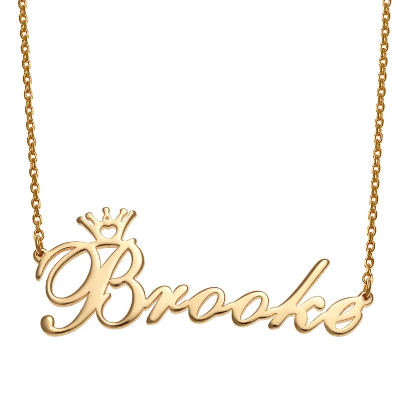 14K Gold over Sterling Script Name with Crown Necklace sold by Limoges Jewelry