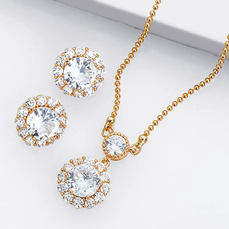 Goldtone CZ Halo Earring and Necklace Set sold by Limoges Jewelry