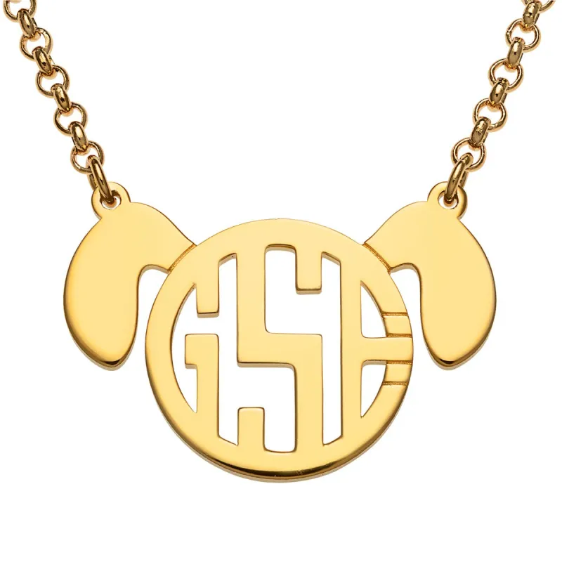 14K Gold Plated Dog Monogram Necklace sold by Limoges Jewelry