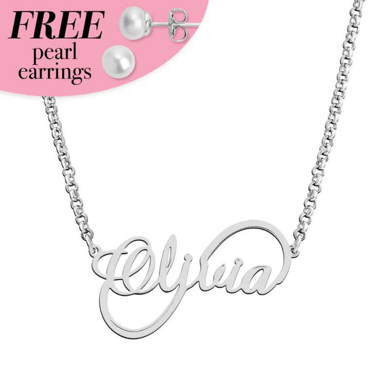 Sterling Silver Script Infinity Name Pendant sold by Limoges Jewelry