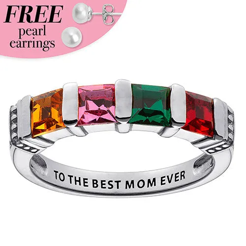 Personalized Square Birthstone Ring - 4 Stones sold by Limoges Jewelry