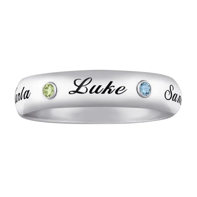 SET FOR LIFE Sterling Silver Family Name and Birthstone Band sold by Limoges Jewelry