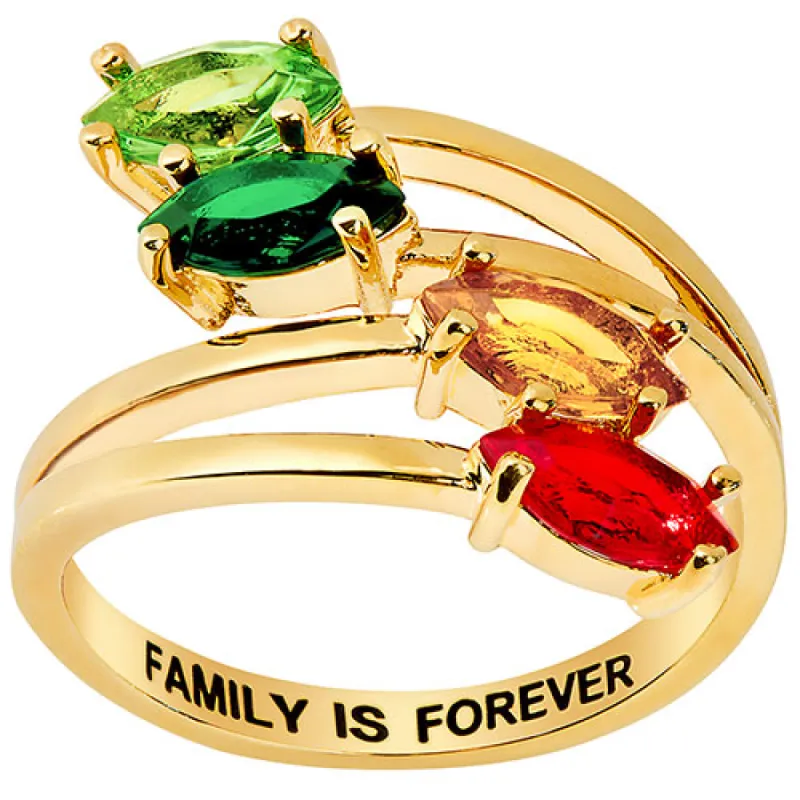 14K Gold Plated Marquise Bypass Birthstone Ring sold by Limoges Jewelry