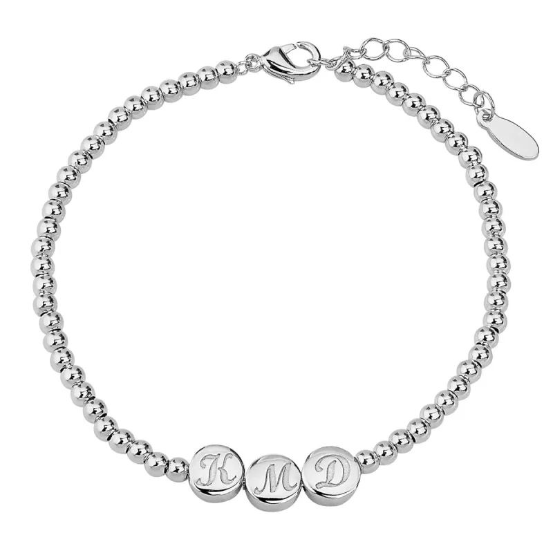 Engraved Script Initials Slider Charms Station Beaded Bracelet sold by Limoges Jewelry