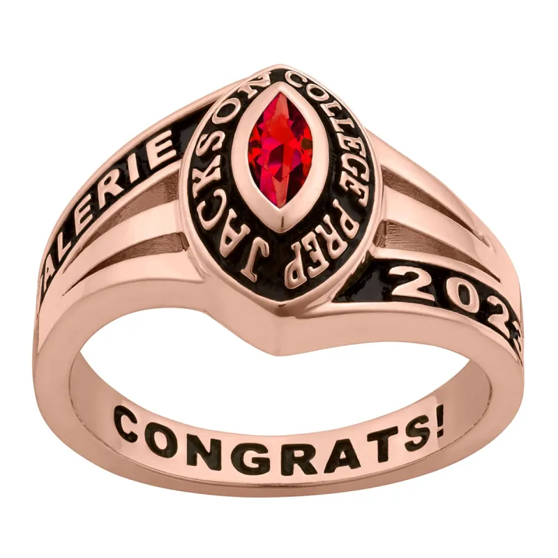 Ladies' 14K Rose Gold Plated Celebrium Marquise Tailored Class Ring sold by Limoges Jewelry