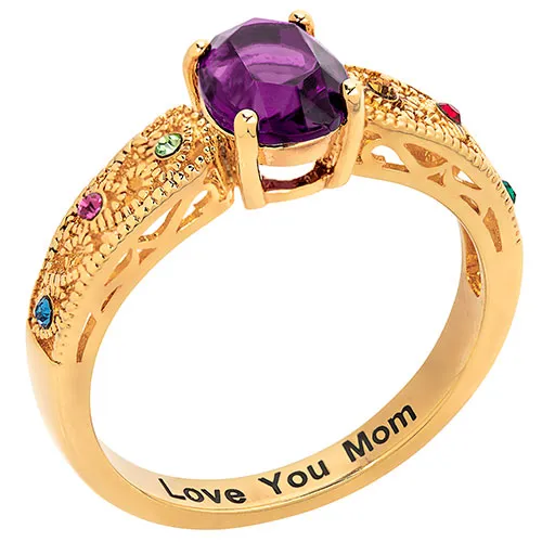 14K Gold Plated Filigree Oval Family Birthstone Ring sold by Limoges Jewelry product image thumbnail 2