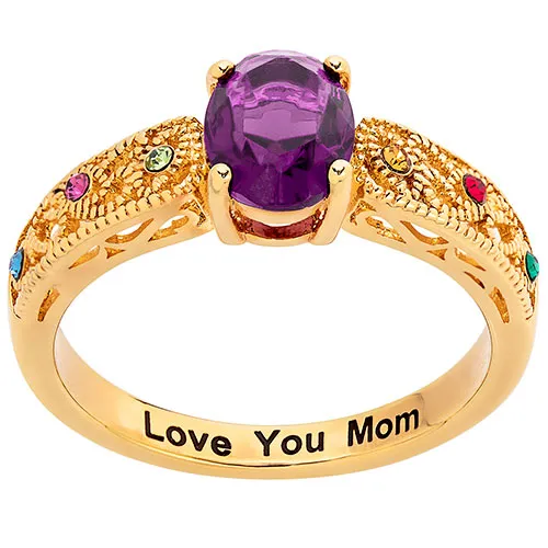 14K Gold Plated Filigree Oval Family Birthstone Ring sold by Limoges Jewelry