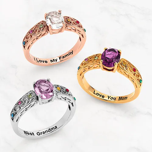 14K Gold Plated Filigree Oval Family Birthstone Ring sold by Limoges Jewelry product image thumbnail 4