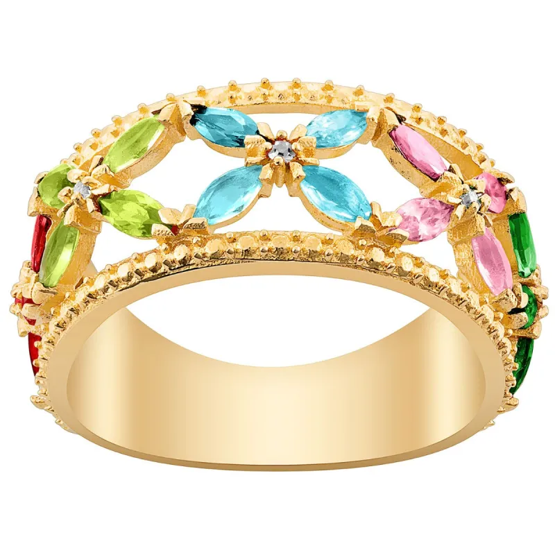 14K Gold Plated Family Birthstone Flower Ring sold by Limoges Jewelry