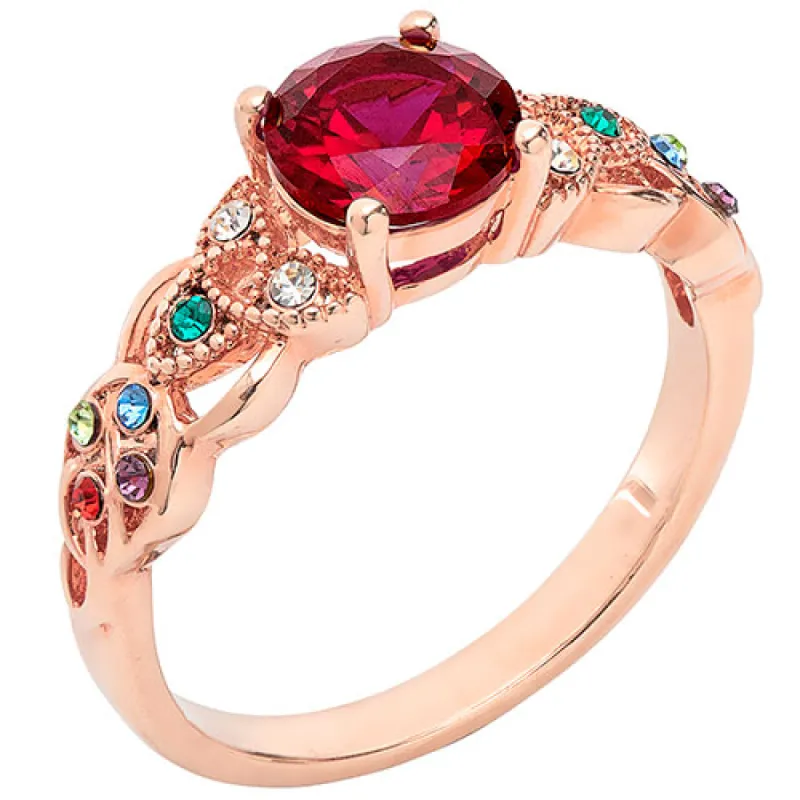 14K Rose Gold Plated Trinity Family Round Birthstone Ring sold by Limoges Jewelry