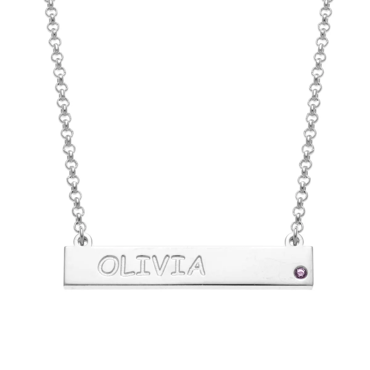 Silver Plated Engraved Name and Birthstone Mini Bar Necklace sold by Limoges Jewelry product image thumbnail 3