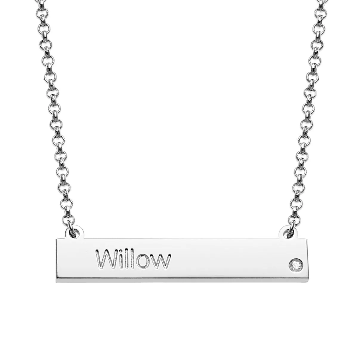 Silver Plated Engraved Name and Birthstone Mini Bar Necklace sold by Limoges Jewelry product image thumbnail 4