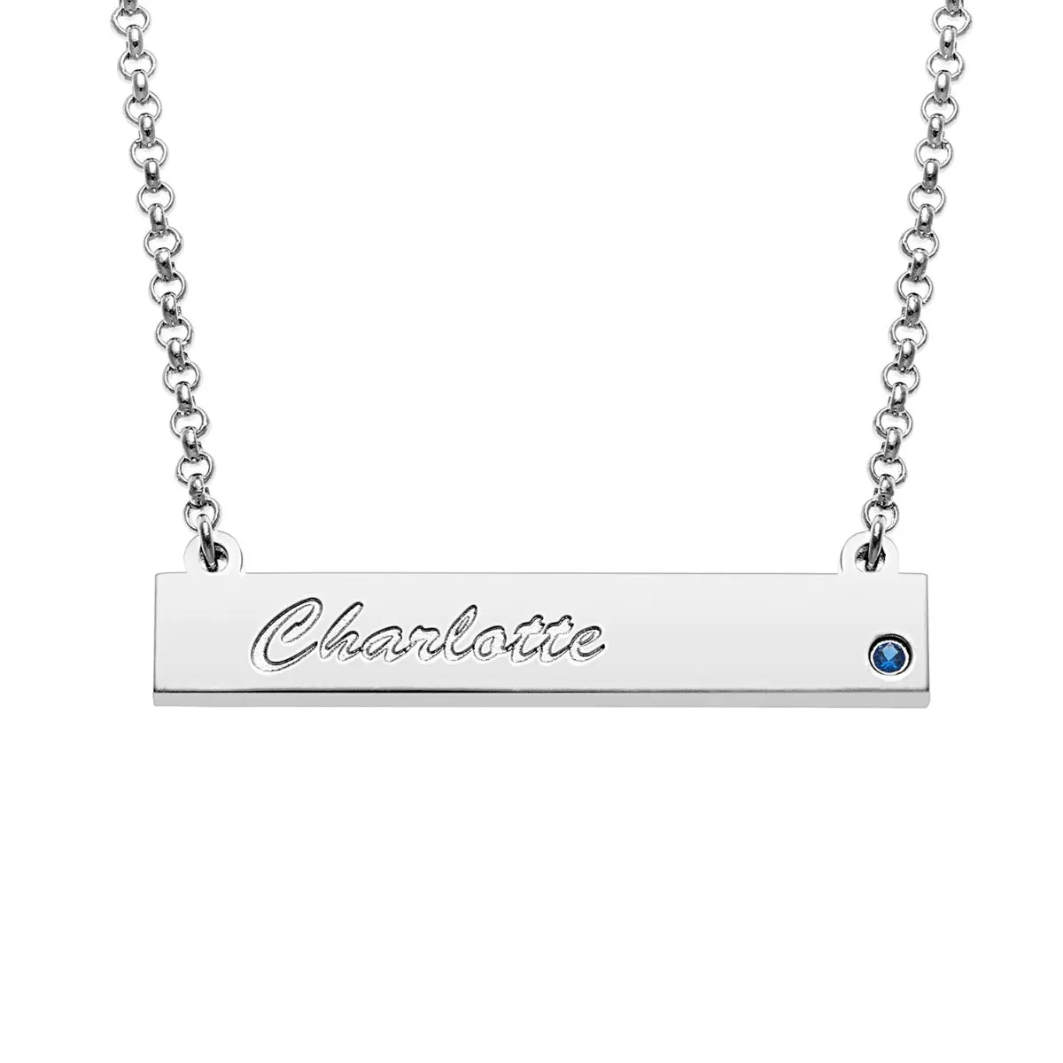 Silver Plated Engraved Name and Birthstone Mini Bar Necklace sold by Limoges Jewelry product image thumbnail 2