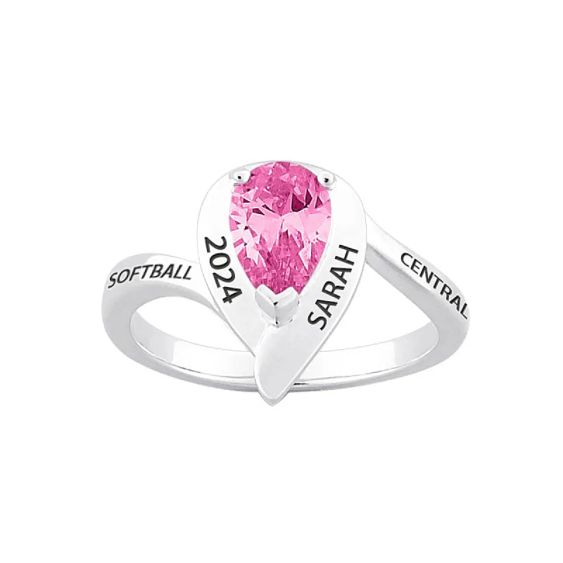 Sterling Silver Pear Birthstone Class Ring made by Limoges Jewelry