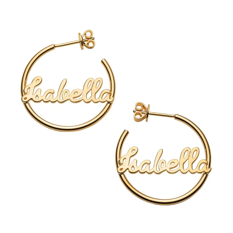 Personalized 14K Gold over Sterling Nameplate Small Post Hoop Earrings sold by Limoges Jewelry