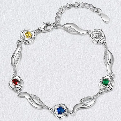 Silver Plated Engraved Scroll and Birthstone Flower Bracelet sold by Limoges Jewelry product image thumbnail 5