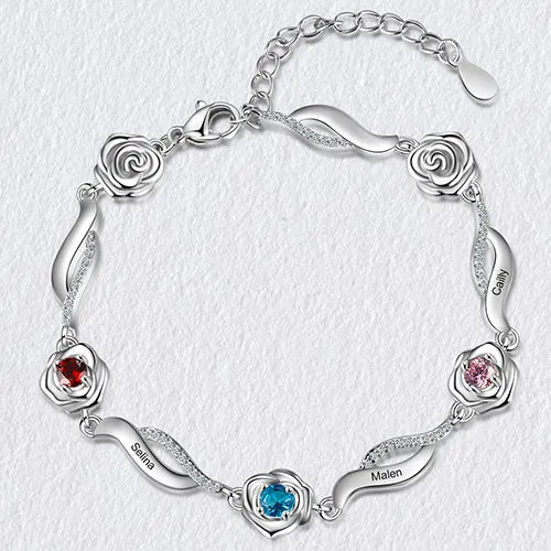 Silver Plated Engraved Scroll and Birthstone Flower Bracelet sold by Limoges Jewelry product image thumbnail 4