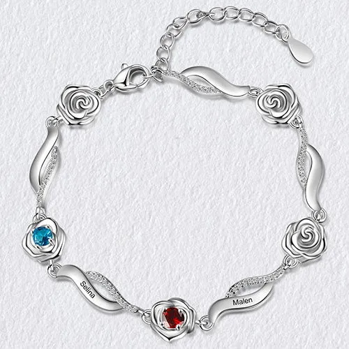 Silver Plated Engraved Scroll and Birthstone Flower Bracelet sold by Limoges Jewelry product image thumbnail 3