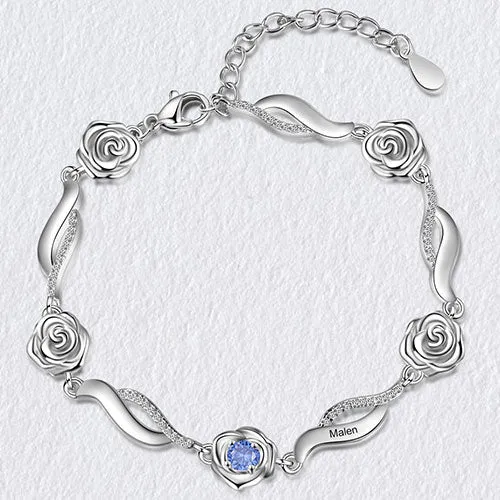 Silver Plated Engraved Scroll and Birthstone Flower Bracelet sold by Limoges Jewelry product image thumbnail 2