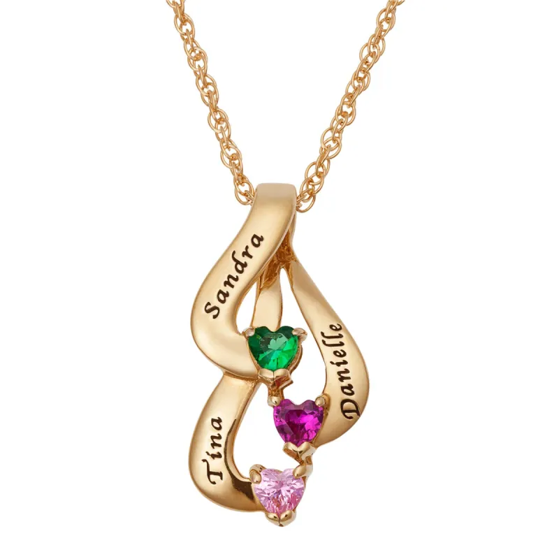 14K Gold over Sterling Family or Sisters Name and Heart Birthstone Pendant sold by Limoges Jewelry