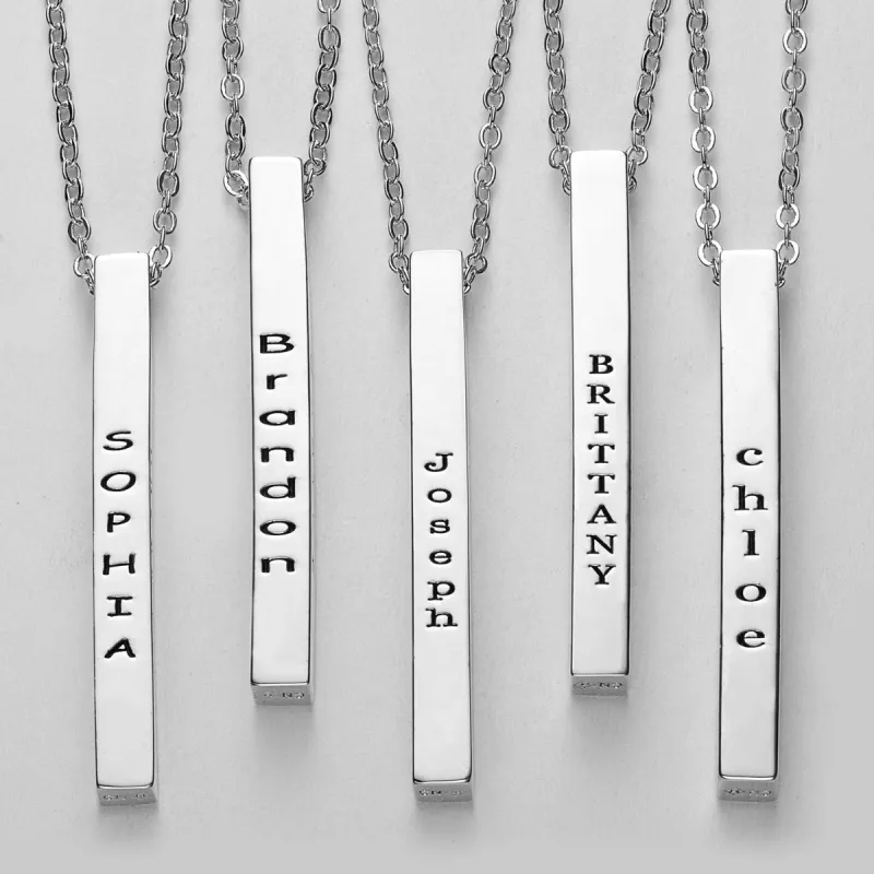 Vertical 4-Sided Engraved Family Name Necklace sold by Limoges Jewelry