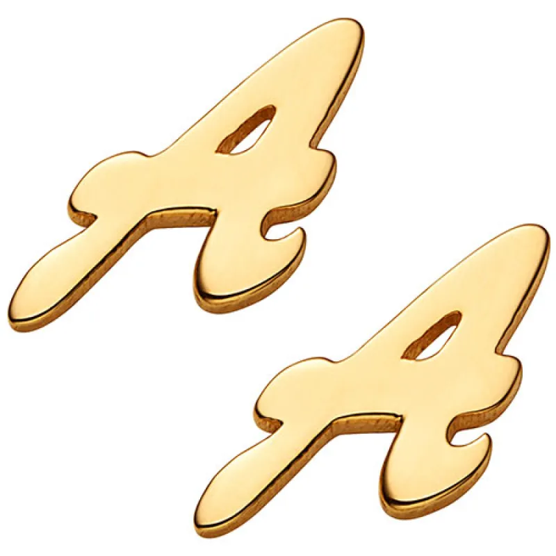 14K Gold over Sterling Uppercase Script Initial Button Earring sold by Limoges Jewelry