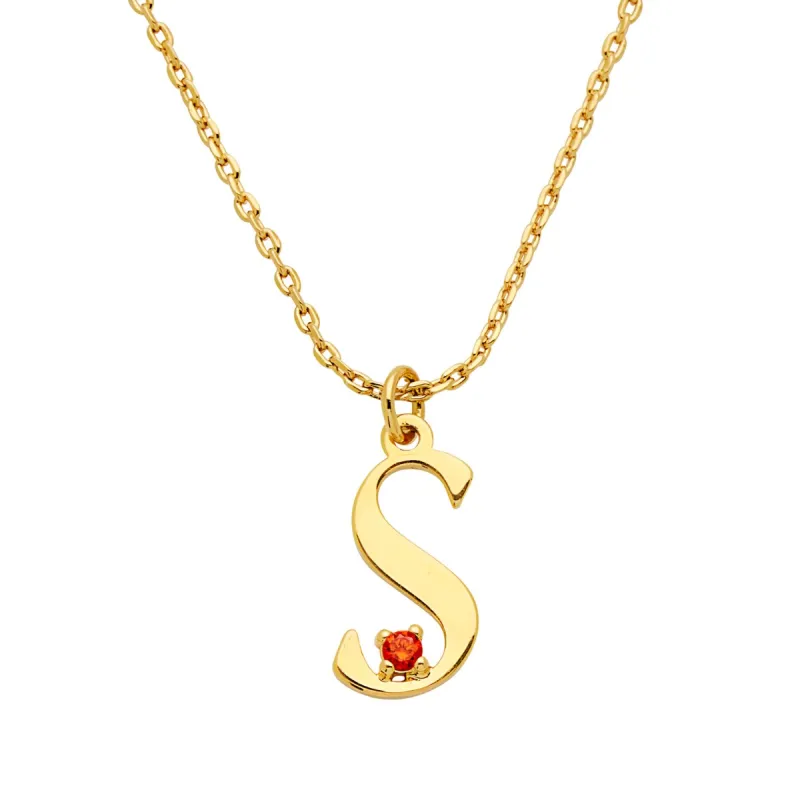 Fancy Script Initial with Birthstone Accent Necklace sold by Limoges Jewelry