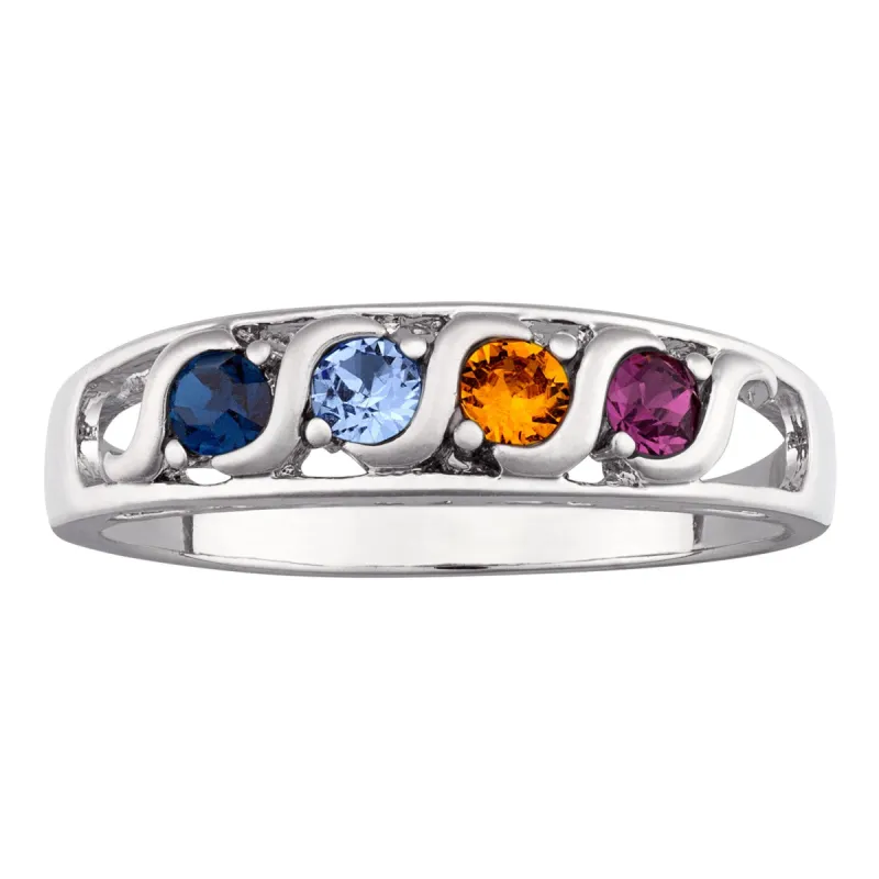 Platinum Plated S-Curve I LOVE YOU Family Birthstone Ring sold by Limoges Jewelry