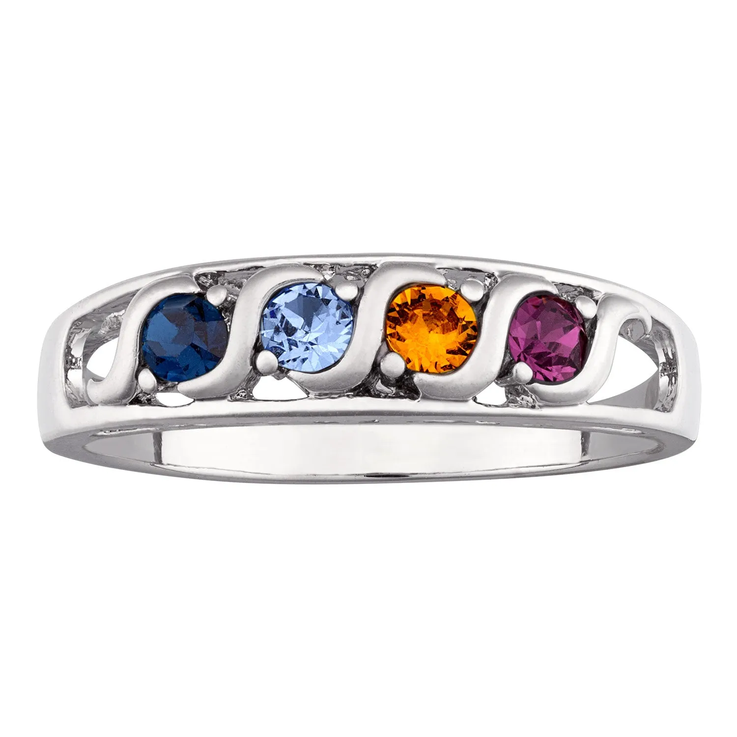 Platinum Plated S-Curve I LOVE YOU Family Birthstone Ring sold by Limoges Jewelry