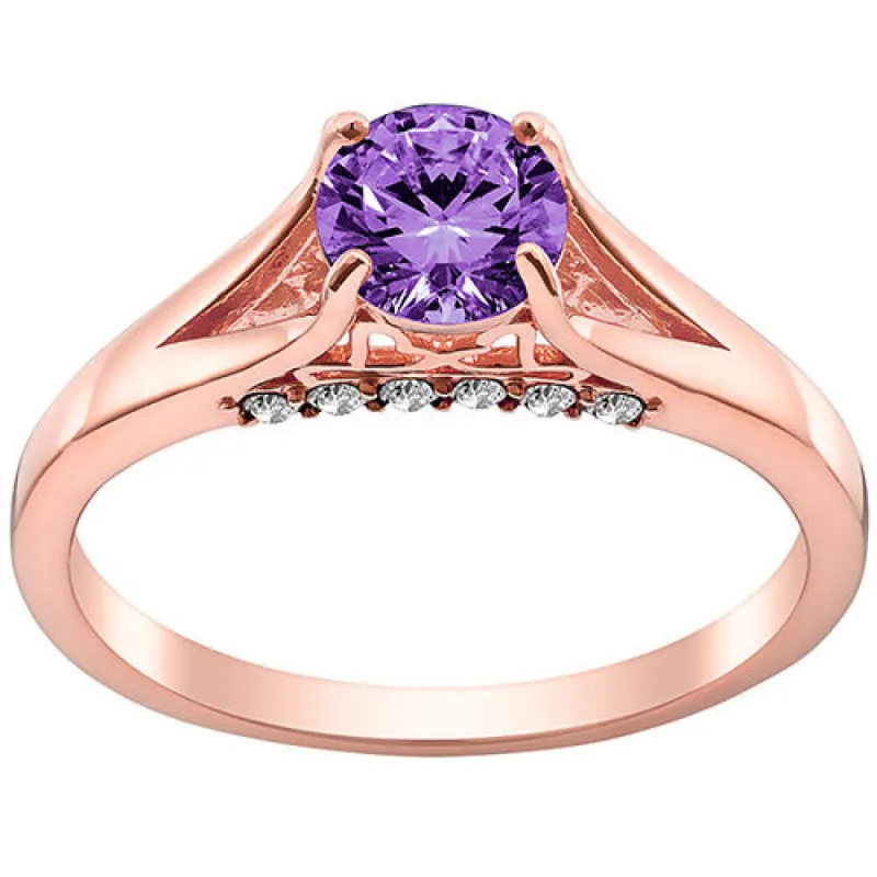 14K Rose Gold Plated Simulated Amethyst and Clear Crystal Ring sold by Limoges Jewelry