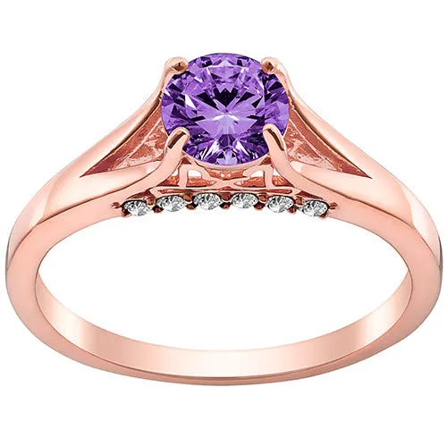 14K Rose Gold Plated Simulated Amethyst and Clear Crystal Ring sold by Limoges Jewelry