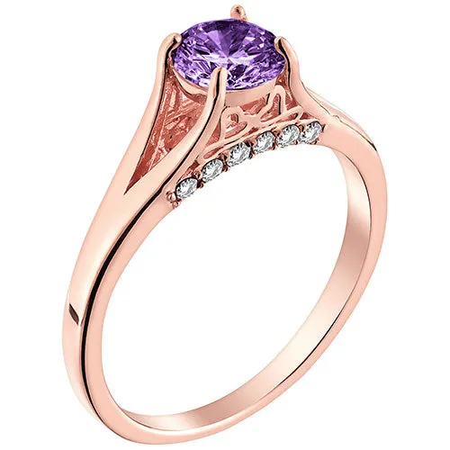 14K Rose Gold Plated Simulated Amethyst and Clear Crystal Ring sold by Limoges Jewelry product image thumbnail 2